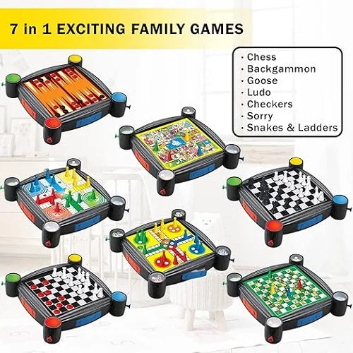 Multiple Board Games In One 7-IN-1 Board Game Set Chess Backgammon Sorry Snakes Ladders Goose Ludo ...
