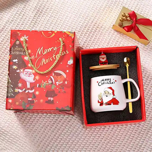 christmas white mug with spoon 1