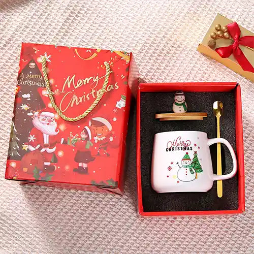 christmas white mug with spoon 2