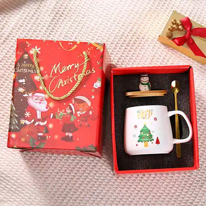 christmas white mug with spoon 3