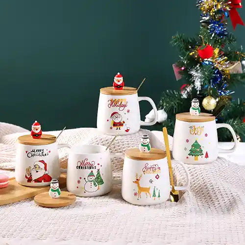 christmas white mug with spoon 6