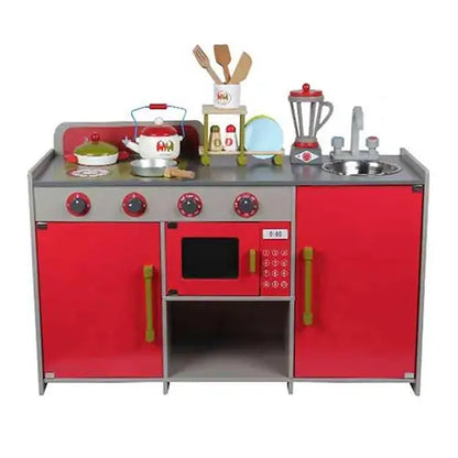 european kitchen red wooden 1