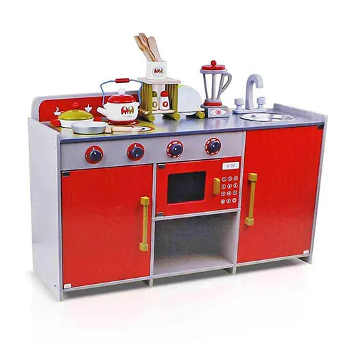 european kitchen red wooden 2