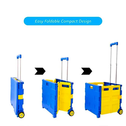 foldable shopping trolley with adjustable handle blue and yellow 25 kg 26