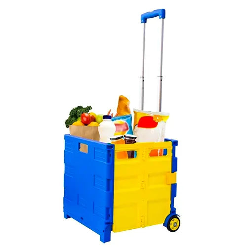 foldable shopping trolley with adjustable handle blue and yellow 25 kg 28