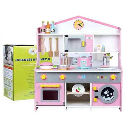 kitchen wooden with washing machine pink 1