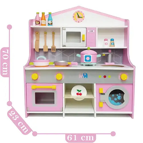 kitchen wooden with washing machine pink 2