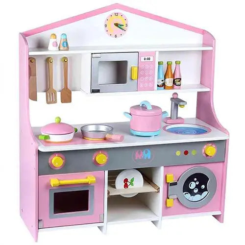 kitchen wooden with washing machine pink 3