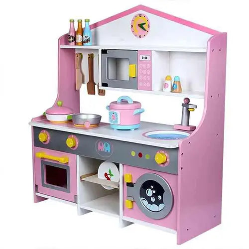 kitchen wooden with washing machine pink 5