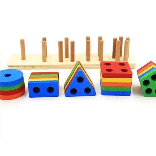 Wooden Stacking Shapes Puzzle – Color & Shape Learning Toy