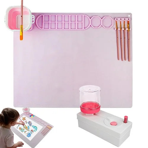 silicone painting mat with foldable cup and paintbrushes 13