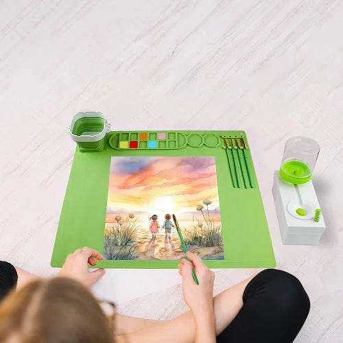 silicone painting mat with foldable cup and paintbrushes 5